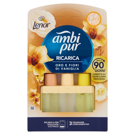 Ambi Pur Profumatore per Ambienti Elettrico Ricarica 3Volution, Lenor Oro e Fiori di Vaniglia 20ml